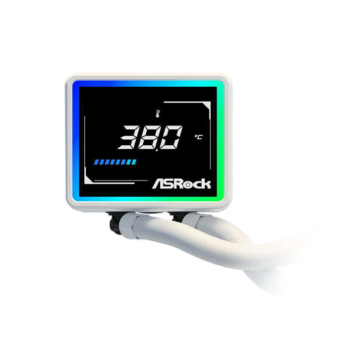 ASRock Challenger 240 Digital AIO Liquid CPU Cooler, 240mm Radiator,White, Dual 120mm PWM ARGB Fans, 3" Digital Display, Intel LGA1700/1851 & AMD AM5/AM4 Compatible-Fans-Gigante Computers