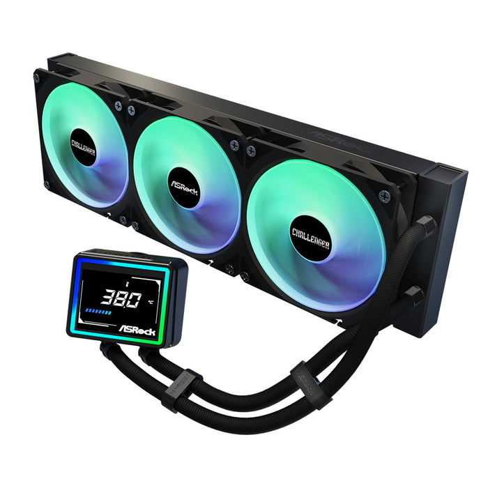 ASRock Challenger 360 Digital AIO Liquid CPU Cooler, 360mm Radiator, Triple 120mm PWM ARGB Fans, 3? Digital Display, Intel LGA1700/1851 & AMD AM5/AM4 Compatible-Fans-Gigante Computers