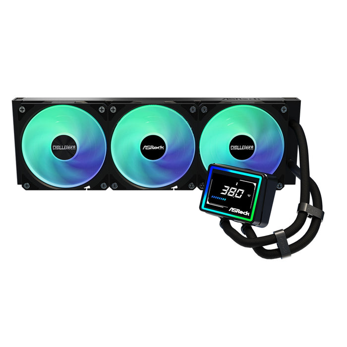 ASRock Challenger 360 Digital AIO Liquid CPU Cooler, 360mm Radiator, Triple 120mm PWM ARGB Fans, 3? Digital Display, Intel LGA1700/1851 & AMD AM5/AM4 Compatible-Fans-Gigante Computers