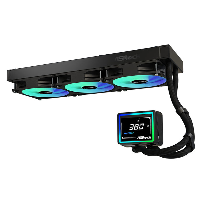 ASRock Challenger 360 Digital AIO Liquid CPU Cooler, 360mm Radiator, Triple 120mm PWM ARGB Fans, 3? Digital Display, Intel LGA1700/1851 & AMD AM5/AM4 Compatible-Fans-Gigante Computers
