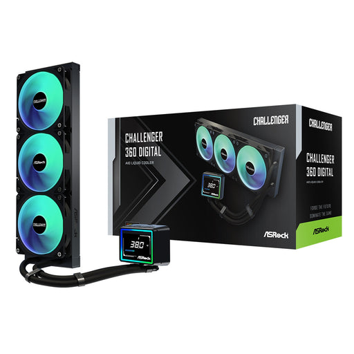 ASRock Challenger 360 Digital AIO Liquid CPU Cooler, 360mm Radiator, Triple 120mm PWM ARGB Fans, 3? Digital Display, Intel LGA1700/1851 & AMD AM5/AM4 Compatible-Fans-Gigante Computers