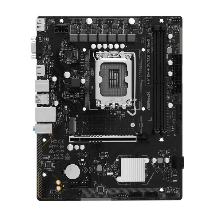 ASRock H610M-HDV/M.2 D5 Gen5 Intel 1700 Socket Motherboard, Micro-ATX, 2x DDR5 Slots, 1x M.2 Socket, GbE LAN, 1x D-Sub / 1x DisplayPort / 1x HDMI Port-Motherboards-Gigante Computers