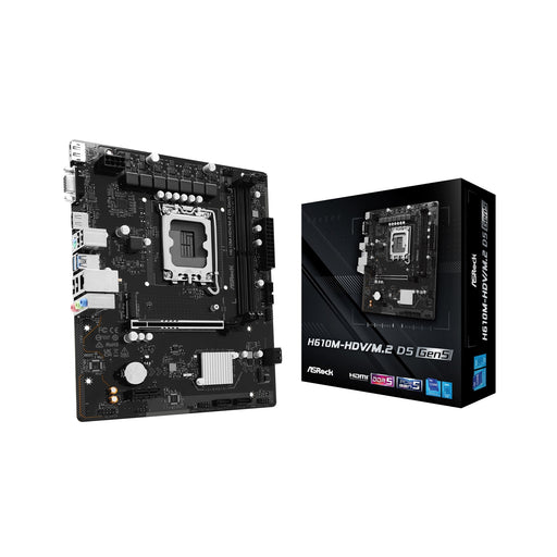 ASRock H610M-HDV/M.2 D5 Gen5 Intel 1700 Socket Motherboard, Micro-ATX, 2x DDR5 Slots, 1x M.2 Socket, GbE LAN, 1x D-Sub / 1x DisplayPort / 1x HDMI Port-Motherboards-Gigante Computers