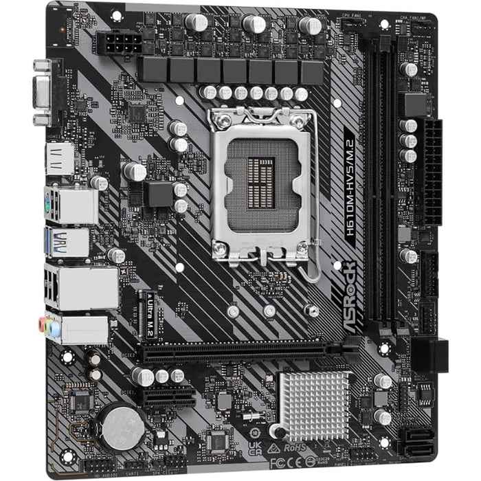 ASRock H610M-HDV/M.2 R2.0 Motherboard, Intel Socket 1700,Supports 14th, 13th & 12th Gen, DDR4, Micro ATX, 6 Phase Power Design, 1x PCIe 4.0 x16, 2x PCIe 3.0 x1, 1x PCIe Gen3 x4, 4x USB 3.2 Gen1, Intel Gigabit LAN, HDMI, DisplayPort, VGA-Motherboards-Gigante Computers