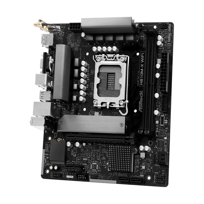 ASRock H810M-X WIFI Intel Socket 1851 Motherboard, 2 x DDR5 DIMM Slots, 1 x M.2 Socket (Key E), 1 x USB 3.2 Type-C, 2.5G LAN, 802.11ac Wi-Fi Module, 1 x HDMI Port/ 1 x Display Port-Motherboards-Gigante Computers