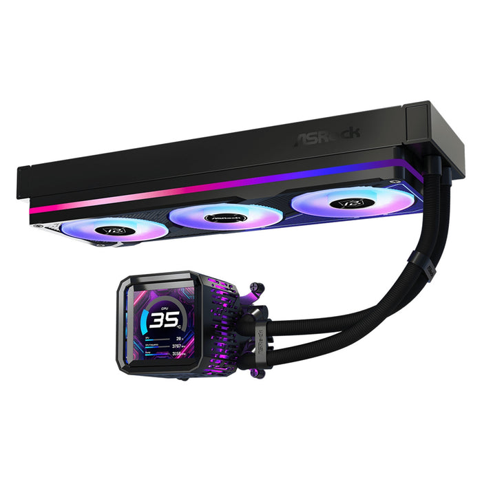 ASRock Phantom Gaming 360 LCD AIO Liquid CPU Cooler, 360mm Radiator, Triple 120mm PWM ARGB Fans, LCD Display, Intel LGA1700/1851 & AMD AM5/AM4 Compatible-Fans-Gigante Computers