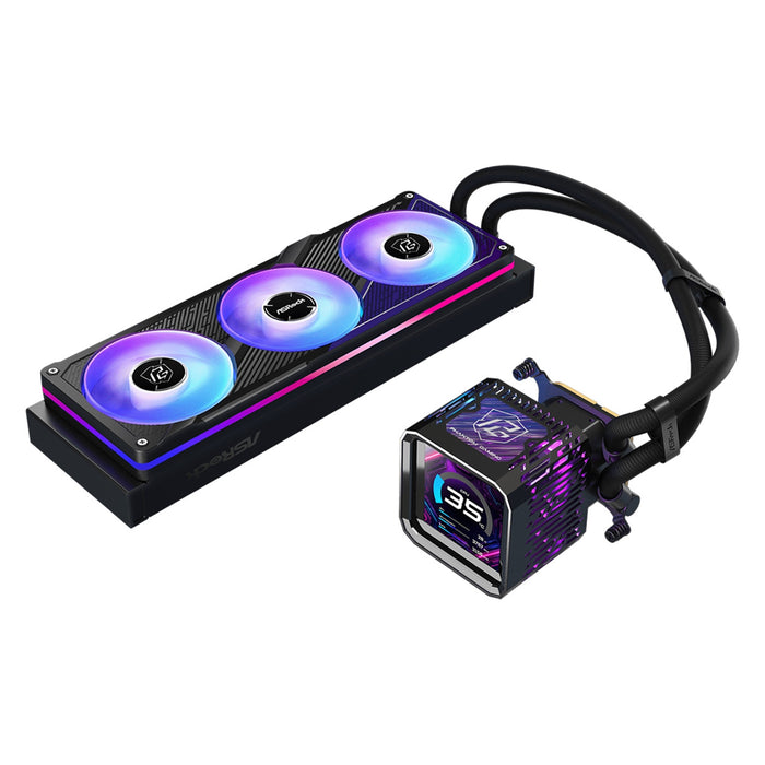ASRock Phantom Gaming 360 LCD AIO Liquid CPU Cooler, 360mm Radiator, Triple 120mm PWM ARGB Fans, LCD Display, Intel LGA1700/1851 & AMD AM5/AM4 Compatible-Fans-Gigante Computers
