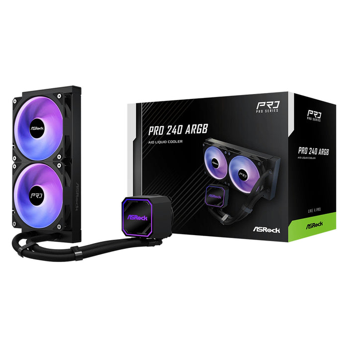 ASRock Pro 240 ARGB AIO Liquid CPU Cooler, 240mm Radiator, Dual 120mm PWM Fans, Addressable RGB, Intel LGA1700/1851 & AMD AM5/AM4 Compatible-Fans-Gigante Computers