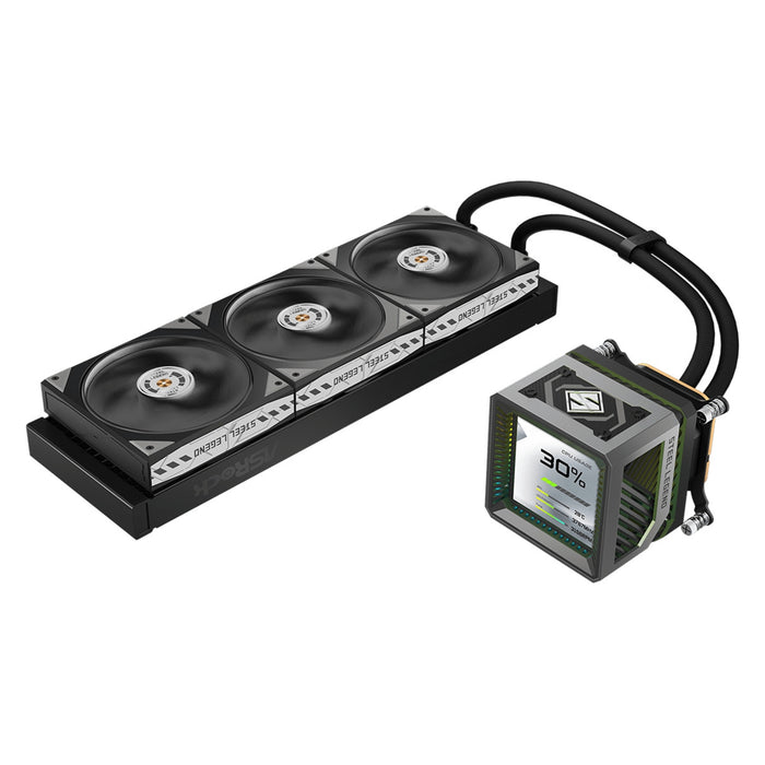 ASRock Steel Legend Dark 360 LCD AIO Liquid CPU Cooler, 360mm Radiator, Triple 120mm PWM ARGB Fans, LCD Display, Intel LGA1700/1851 & AMD AM5/AM4 Compatible-Fans-Gigante Computers