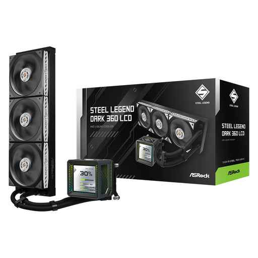 ASRock Steel Legend Dark 360 LCD AIO Liquid CPU Cooler, 360mm Radiator, Triple 120mm PWM ARGB Fans, LCD Display, Intel LGA1700/1851 & AMD AM5/AM4 Compatible-Fans-Gigante Computers