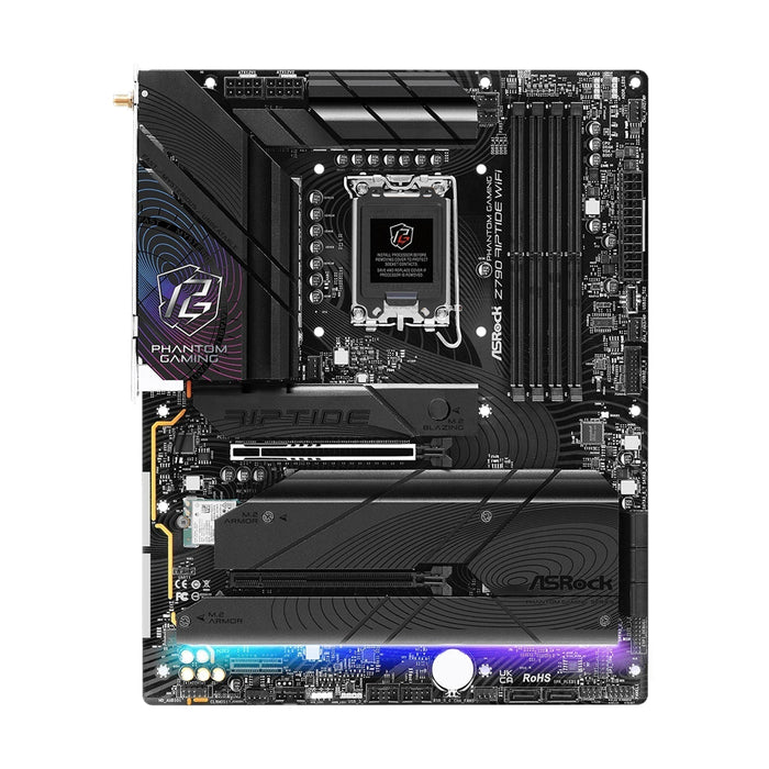 ASRock Z790 RIPTIDE WIFI Motherboard, Intel Socket LGA1700, Supports 14th, 13th & 12th Gen, 1x PCIe 5.0 x16, 1x PCIe 4.0 x16, PCIe 3.0 x1, ATX, USB 3.2 Gen2x2, Killer 2.5G LAN, Hyper M.2 PCIe Gen4 x 8 & SATA3, 802.11be WiFi 7 + Bluetooth-Motherboards-Gigante Computers