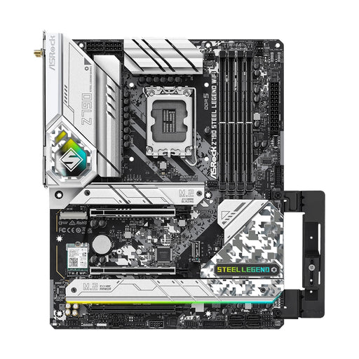 ASRock Z790 STEEL LEGEND WIFI Motherboard, Intel Socket 1700, ATX, DDR5, USB Type-C 3.2 Gen2x2, 1x PCIe 5.0 x16, 1x PCIe 4.0 x16, 1x PCIe 3.0 x16, 1x M.2 Key-E for WiFi, 1 HDMI, 1 DisplayPort, eDP, 802.11ax Wi-Fi 6E + Bluetooth, Realtek 2.5G LAN-Motherboards-Gigante Computers