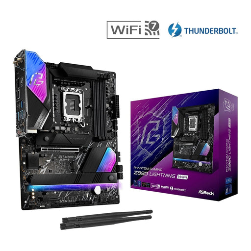 ASRock Z890 LIGHTNING WIFI PHANTOM GAMING Intel 1851 Socket Motherboard, ATX, 4x DDR5 Slots, 3x M.2 Sockets, 3x USB-C Port, Fitted I/O Shield, 2.5GbE LAN, Wi-Fi 7, 1x HDMI Port / 2x USB-C (USB4)-Motherboards-Gigante Computers