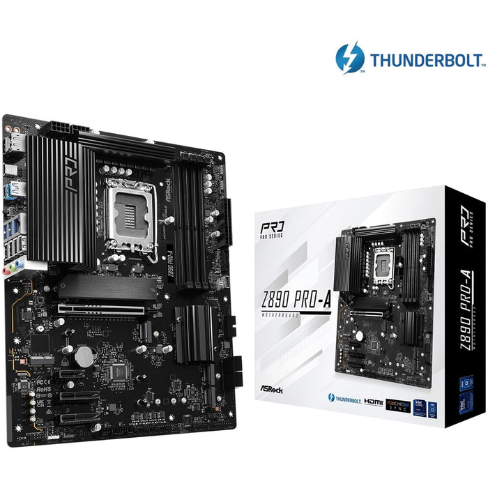 ASRock Z890 PRO-A Intel 1851 Socket Motherboard, ATX, 4x DDR5 Slots, 4x M.2 Sockets, 3x USB-C Port, 2.5GbE LAN, 1x DisplayPort / 1x HDMI / 1x USB-C (USB4)-Motherboards-Gigante Computers