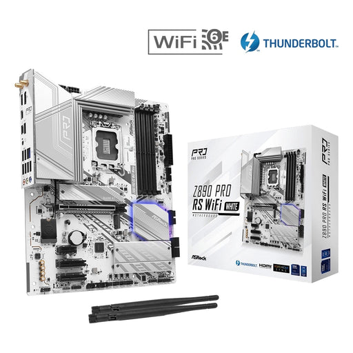 ASRock Z890 PRO RS WIFI WHITE Intel 1851 Socket Motherboard, ATX, 4x DDR5 Slots, 4x M.2 Sockets, 3x USB-C Port, Fitted I/O Shield, 2.5GbE LAN, Wi-Fi 6E, 1x DisplayPort / 1x HDMI / 2x USB-C (USB4)-Motherboards-Gigante Computers