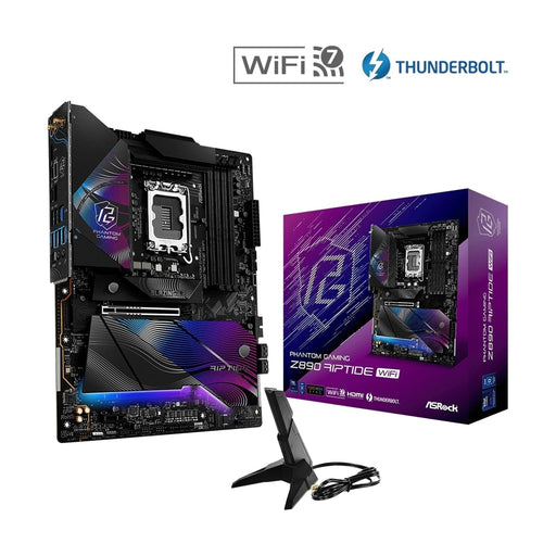 ASRock Z890 RIPTIDE WIFI PHANTOM GAMING Intel 1851 Socket Motherboard, ATX, 4x DDR5 Slots, 5x M.2 Sockets, 3x USB-C Port, Fitted I/O Shield, 2.5GbE LAN, Wi-Fi 7, 1x HDMI Port / 2x USB-C (USB4)-Motherboards-Gigante Computers