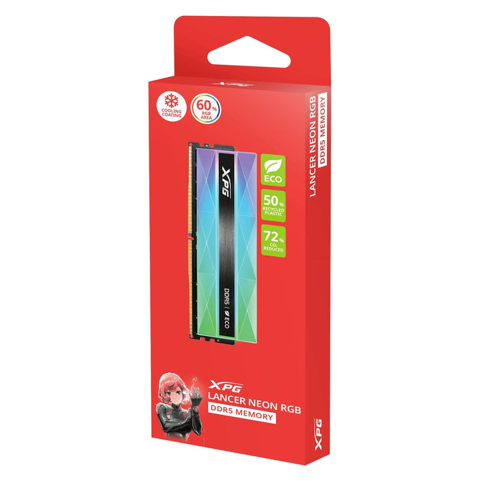 Adata LANCER NEON AX5U6400C3216G-DCLANRSG DDR5 6400MHz, 32GB, (2 x 16GB) CL32, 1.4v, Retail, Silver RGB System Memory-Memory - Desktop-Gigante Computers