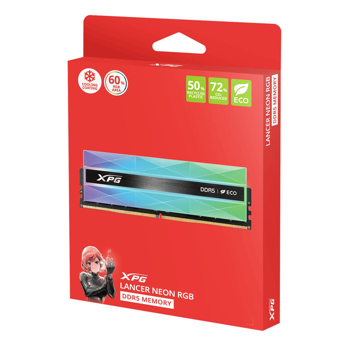 Adata LANCER NEON AX5U8000C3816G-DCLANRSG DDR5 8000MHz, 32GB, (2 x 16GB) CL38, 1.45v, Retail, Silver RGB System Memory-Memory - Desktop-Gigante Computers