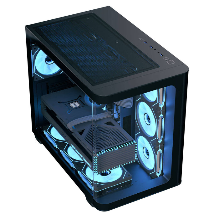 Aerocool (ACCM-PN01043.11) Dual-chamber PC case, Curved glass panelling, 4 x pre-installed 120mm ARGB fans, 450mm GPU clearance, Up to ATX motherboards, 3 x 2.5” and 2 x 3.5” bays, ATX, Micro-ATX, Mini-ITX-Cases-Gigante Computers