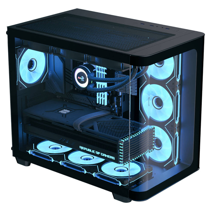 Aerocool (ACCM-PN01043.11) Dual-chamber PC case, Curved glass panelling, 4 x pre-installed 120mm ARGB fans, 450mm GPU clearance, Up to ATX motherboards, 3 x 2.5” and 2 x 3.5” bays, ATX, Micro-ATX, Mini-ITX-Cases-Gigante Computers