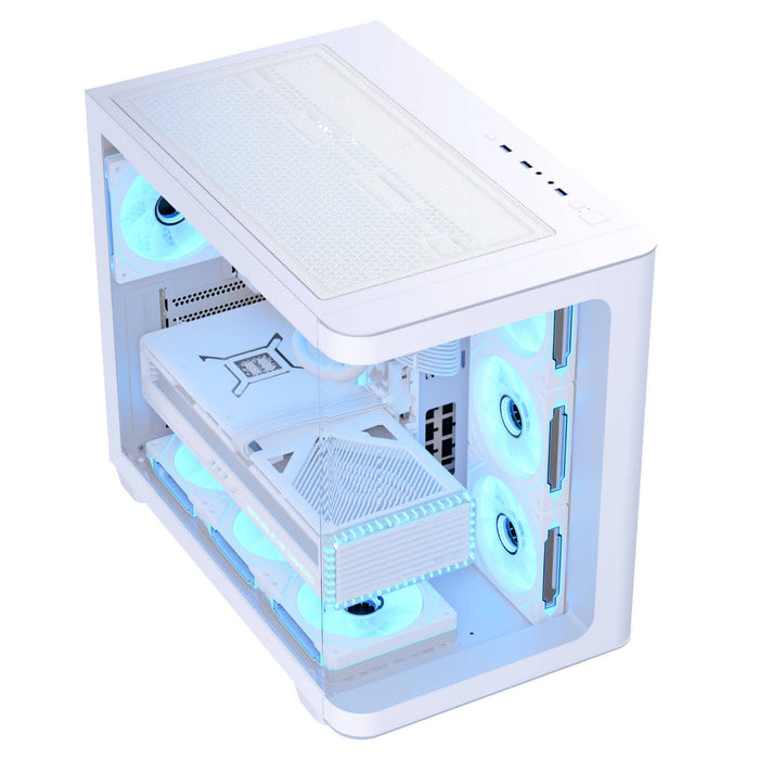 Aerocool (ACCM-PN01043.21) Dual-chamber PC case, Curved glass panelling, 4 x pre-installed 120mm ARGB fans, 450mm GPU clearance, Up to ATX motherboards, 3 x 2.5” and 2 x 3.5” bays, ATX, Micro-ATX, Mini-ITX - White-Cases-Gigante Computers