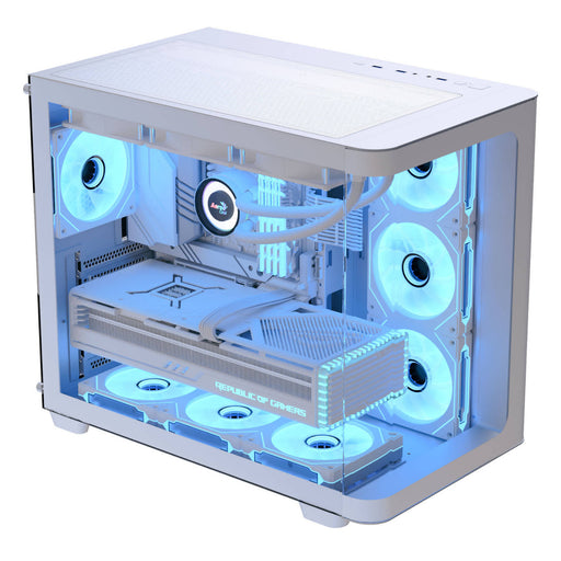 Aerocool (ACCM-PN01043.21) Dual-chamber PC case, Curved glass panelling, 4 x pre-installed 120mm ARGB fans, 450mm GPU clearance, Up to ATX motherboards, 3 x 2.5” and 2 x 3.5” bays, ATX, Micro-ATX, Mini-ITX - White-Cases-Gigante Computers
