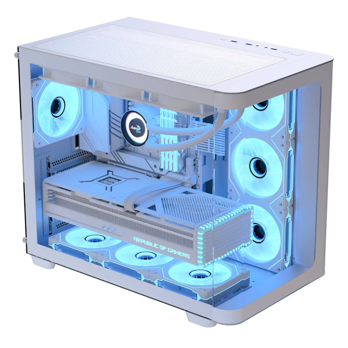 Aerocool (ACCM-PN01043.21) Dual-chamber PC case, Curved glass panelling, 4 x pre-installed 120mm ARGB fans, 450mm GPU clearance, Up to ATX motherboards, 3 x 2.5” and 2 x 3.5” bays, ATX, Micro-ATX, Mini-ITX - White-Cases-Gigante Computers