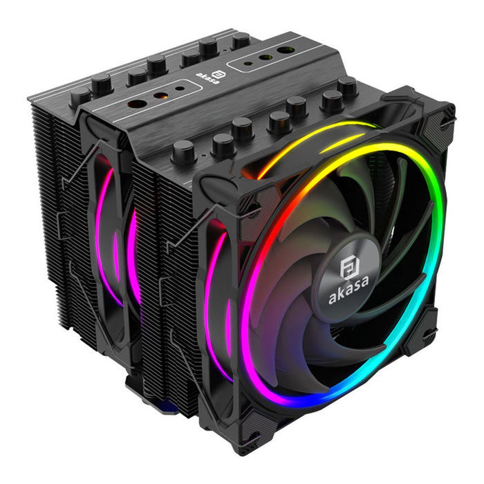 Akasa Soho H7 ARGB CPU Cooler, Black, 2x 120mm PWM Fan, Dual Tower, Aluminium Fins, 7x Copper Heatpipes, Intel/AMD-Fans-Gigante Computers