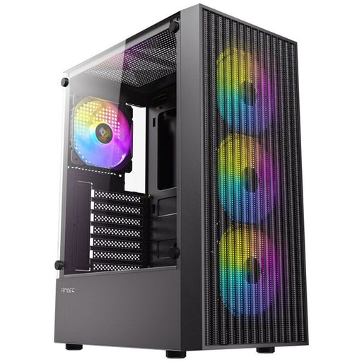 Antec AX27 RGB Elite Mid-Tower Gaming PC Case with Tempered Glass, Full Mesh Front Panel, 4 Pre-installed 120mm Fixed-RGB Fans, ATX/Micro-ATX/ITX Compatible, Black-Cases-Gigante Computers