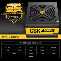 Antec Bronze Power Supply, CSK 650W 80+ Bronze Certified PSU, Continuous Power with 120mm Silent Cooling Fan, ATX 12V 2.31 / EPS 12V, Bronze Power Supply-Power Supplies-Gigante Computers