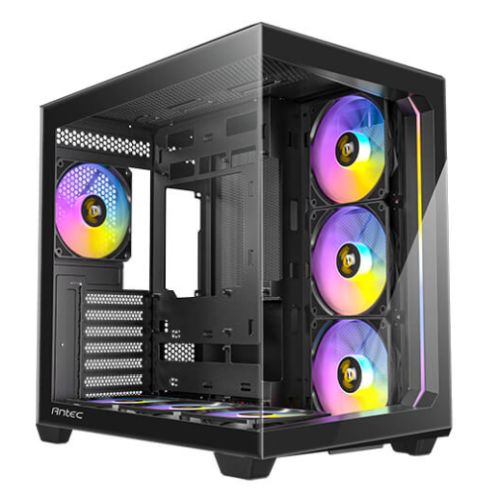 Antec C5 ARGB Dual Chamber Gaming Case w/ Glass Side & Front, ATX, 7x ARGB Fans, Fan Controller, LED Control Button, USB-C, Asus BTF Compatible, Black-Cases-Gigante Computers