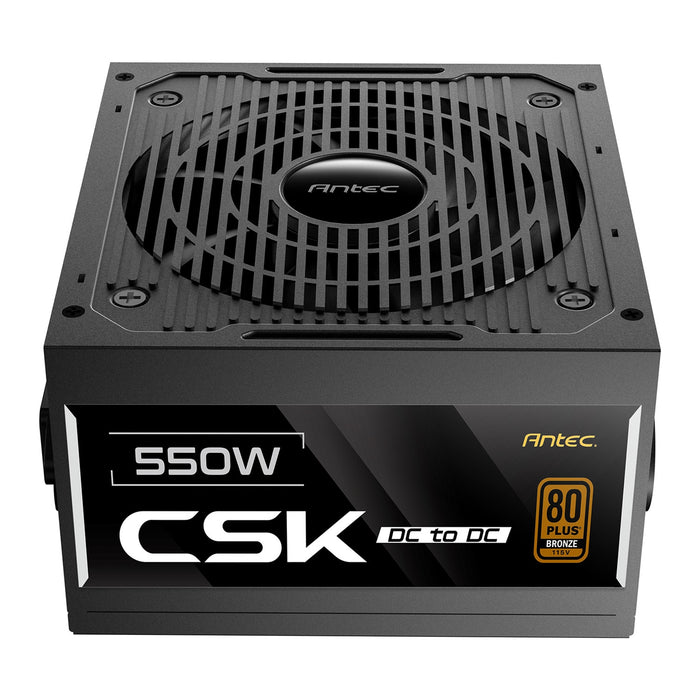 Antec CSK550DC 550W Power Supply, 80 Plus Bronze Certified, ATX 12V 2.52, Non-Modular, DC-to-DC, Flat Black Cables, 120mm Quiet Fan, UK Plug-Power Supplies-Gigante Computers