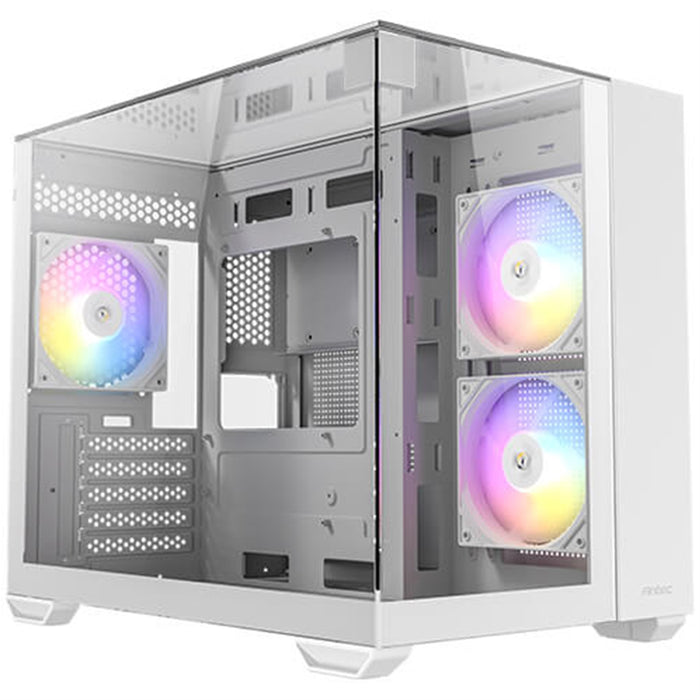Antec CX600M Trio ARGB Mini Tower Gaming Case, White, Tempered Glass Panels, Dual Chamber Design, Vertical Cooling, Pre-Installed ARGB Fans, Water Cooling Support-Cases-Gigante Computers