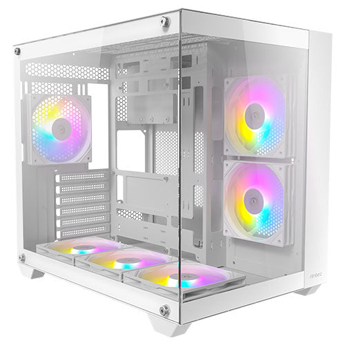 Antec CX800 RGB Elite Dual Chamber Gaming Case w/ Glass Side & Front, ATX, 6x RGB Fans, LED Button, Asus BTF Compatible, White-Cases-Gigante Computers