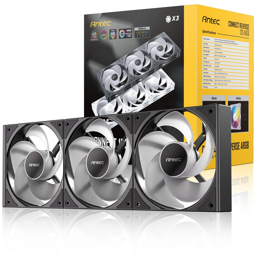 Antec Connect 120 ARGB Reverse 3-Pack 120mm PWM Fans with Daisy Chain Design and Vibration-Absorbing Pads-Fans-Gigante Computers