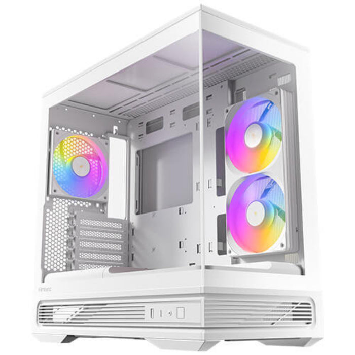 Antec Constellation C2M ARGB Micro-ATX PC Case, 270' Panoramic Tempered Glass, 240mm and 120mm ARGB PWM Fans, USB-C, 360mm Radiator Support, White-Cases-Gigante Computers