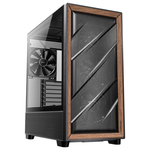 Antec FLUX Mid Tower PC Case - Tempered Glass, Black/Wood, 5 PWM Fans, USB-C, E-ATX/ATX/mATX/ITX Compatibility-Cases-Gigante Computers