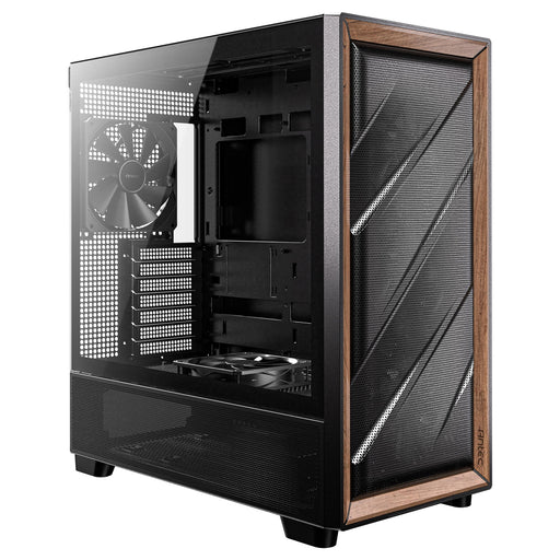 Antec FLUX Mid Tower PC Case - Tempered Glass, Black/Wood, 5 PWM Fans, USB-C, E-ATX/ATX/mATX/ITX Compatibility-Cases-Gigante Computers
