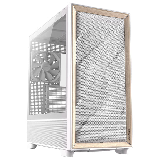 Antec FLUX Mid Tower PC Case - Tempered Glass, White/Wood, 5 PWM Fans, USB-C, E-ATX/ATX/mATX/ITX Compatibility-Cases-Gigante Computers