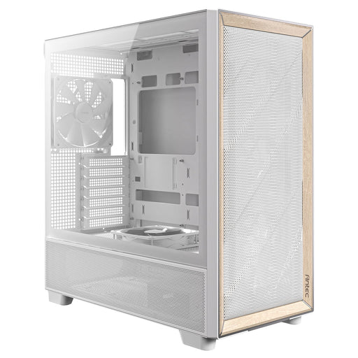 Antec FLUX Mid Tower PC Case - Tempered Glass, White/Wood, 5 PWM Fans, USB-C, E-ATX/ATX/mATX/ITX Compatibility-Cases-Gigante Computers