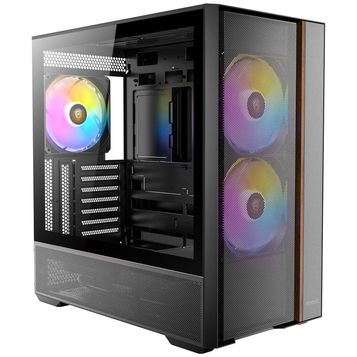 Antec FLUX Rear Mid Tower PC Case - Tempered Glass, Steel/Plastic/Wood, 5 PWM Fans, USB-C, ATX/Mirco-ATX/ITX Compatibility-Cases-Gigante Computers