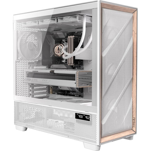 Antec Flux PRO Full Tower PC Case with Tempered Glass, White/Wood, 6 Pre-Installed Fans, USB Type-C, E-ATX/ATX/mATX/mITX Compatibility-Cases-Gigante Computers