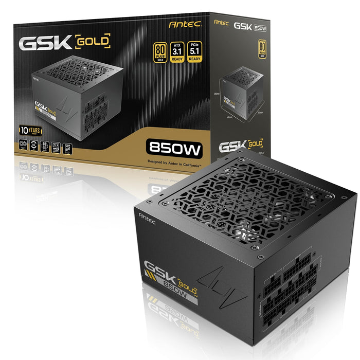 Antec GSK850 V2 850W Fully Modular ATX 3.1 Power Supply, 80 PLUS Gold, PCIe 5.1 Ready with 12V-2x6 Cable, Silent 120mm Fan, High-Performance PSU for Gaming PCs-Power Supplies-Gigante Computers