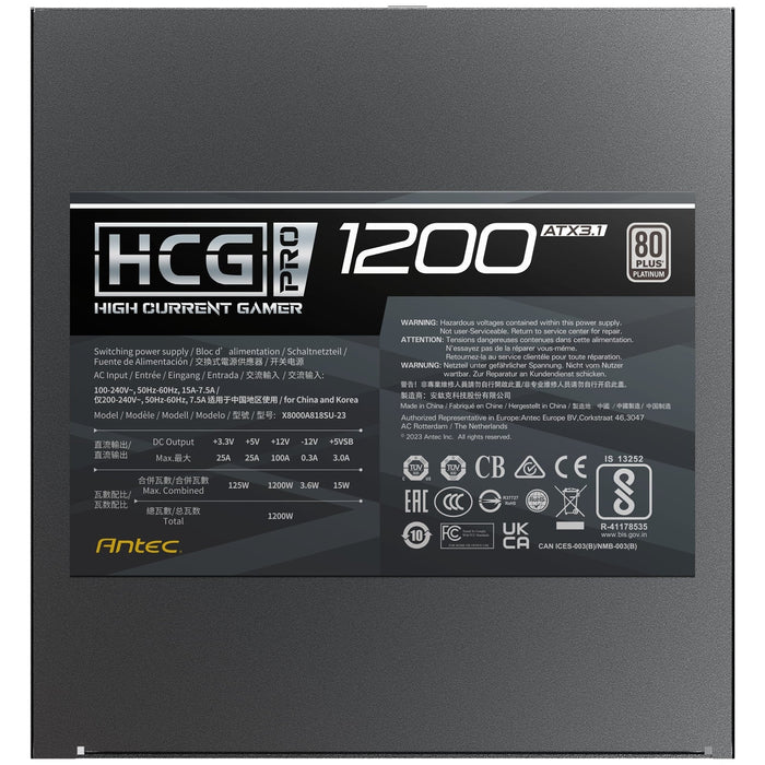 Antec HCG1200 PRO Platinum ATX 3.1 Power Supply - 1200W, Fully Modular, 80 PLUS Platinum Certified, Silent Fan, High-Performance Gaming PSU-Power Supplies-Gigante Computers