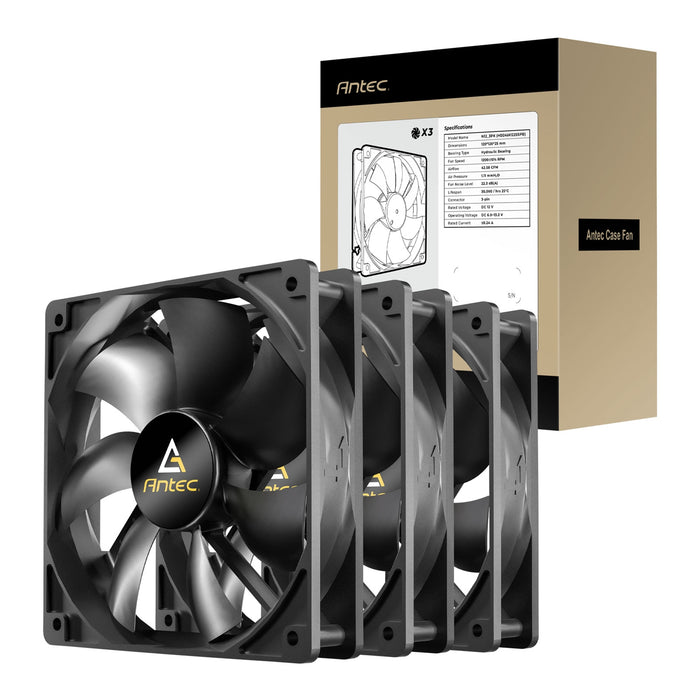 Antec N12 120mm Case Fan, 3 Pack, Hydraulic Bearing, 1200 RPM, Black-Fans-Gigante Computers