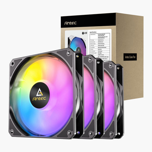 Antec P12R ARGB Reverse PWM 120mm Fan 3 pack - 4-Pin, Black, High-Airflow Cooling, 9-Blade Design with Anti-Vibration Pads-Fans-Gigante Computers