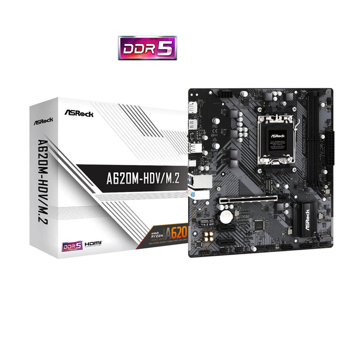 Asrock A620M-HDV/M.2, AMD A620, AM5, Micro ATX, 2 DDR5, HDMI, DP, GB LAN, PCIe4, 2x M.2-Motherboards-Gigante Computers