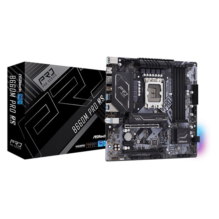 Asrock B660M PRO RS, Intel B660, 1700, Micro ATX, 4 DDR4, HDMI, DP, PCIe4, RGB, 2x M.2-Motherboards-Gigante Computers