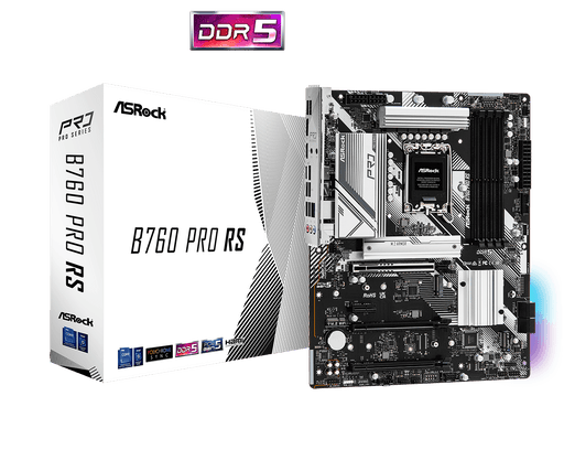 Asrock B760 PRO RS, Intel B760, 1700, ATX, 4 DDR5, HDMI, DP, 2.5G LAN, PCIe5, 3x M.2, RGB-Motherboards-Gigante Computers