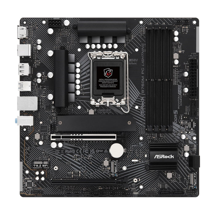 Asrock B760M PG LIGHTNING, Intel B760, 1700, Micro ATX, 4 DDR5, HDMI, DP, 2.5G LAN, PCIe5, 3x M.2-Motherboards-Gigante Computers